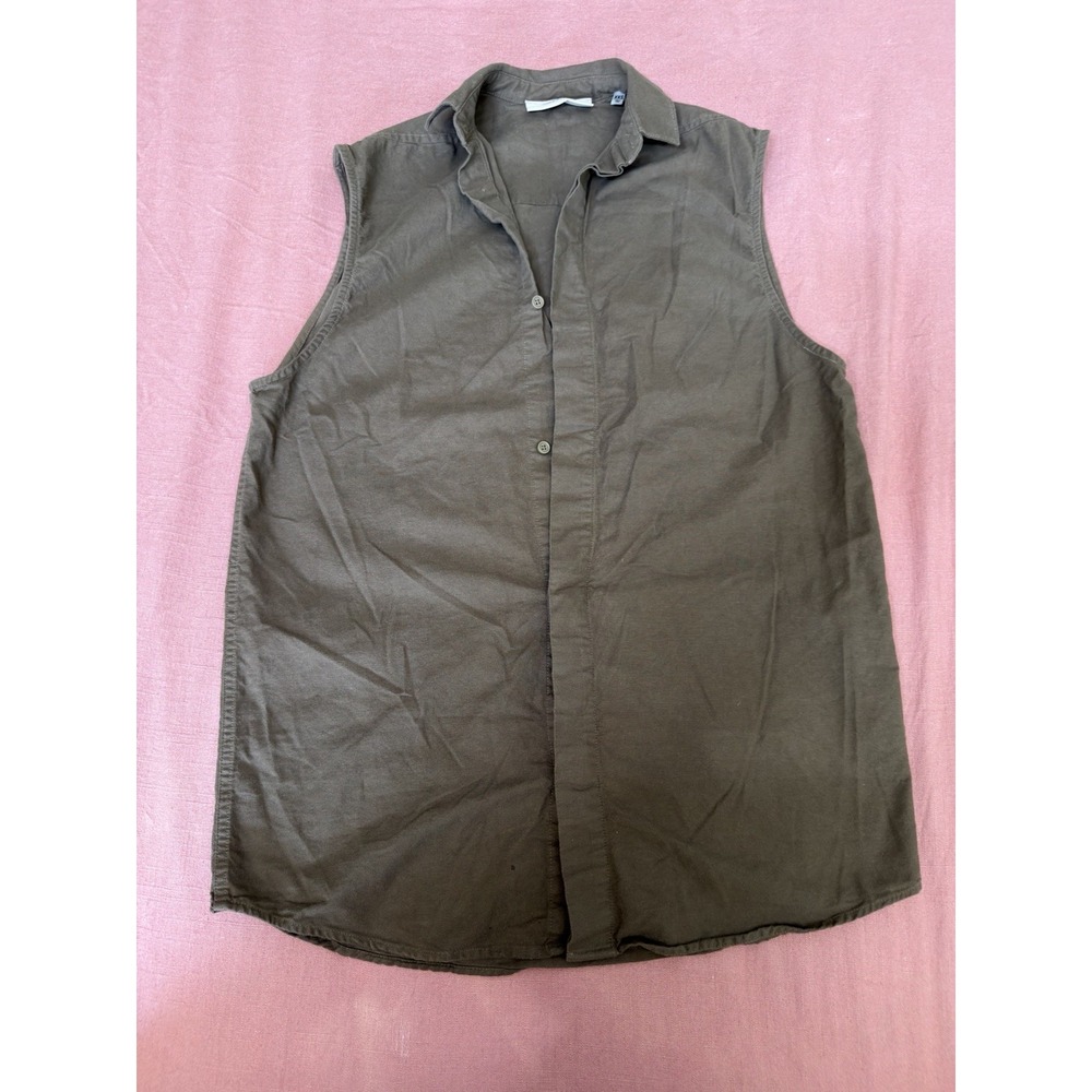 Fear of God Essentials Sleeveless Button Up Shirt Mens XXS Taupe Olive Brown